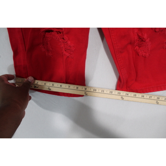 Blind Trust Red Jean Shorts Distressed Cotton Size 34 - Picture 5 of 10